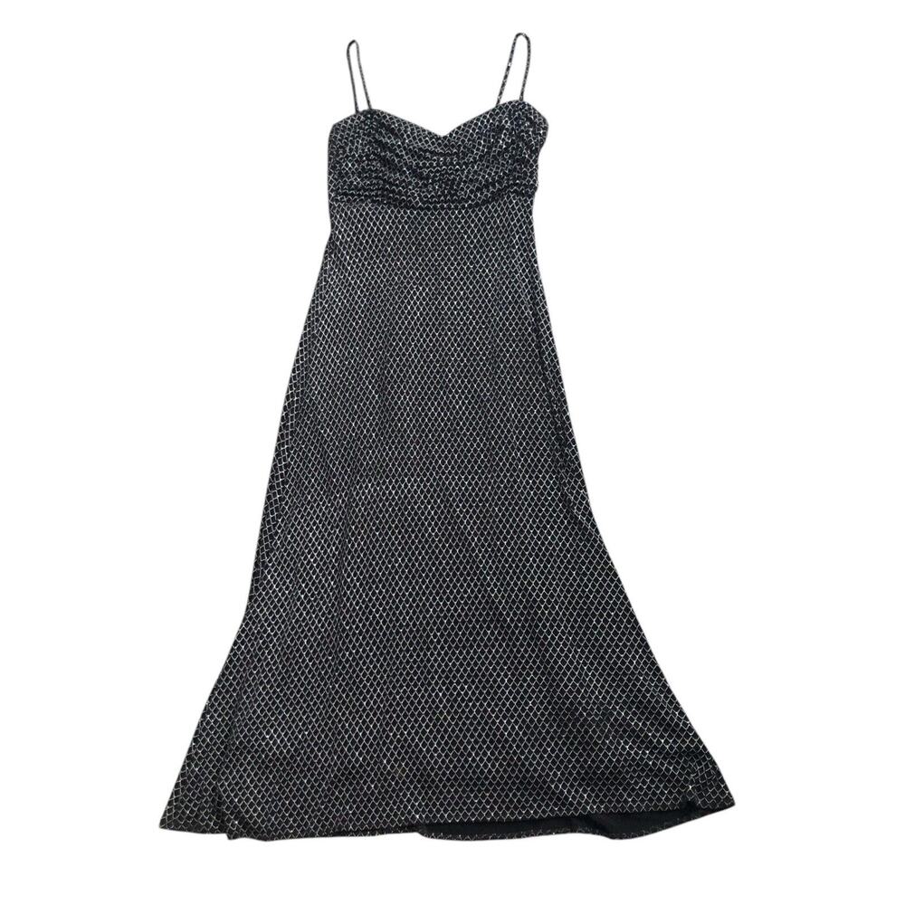 Occasions Black Silver Maxi Dress Spaghetti Strap Cocktail Formal Womens Size 18